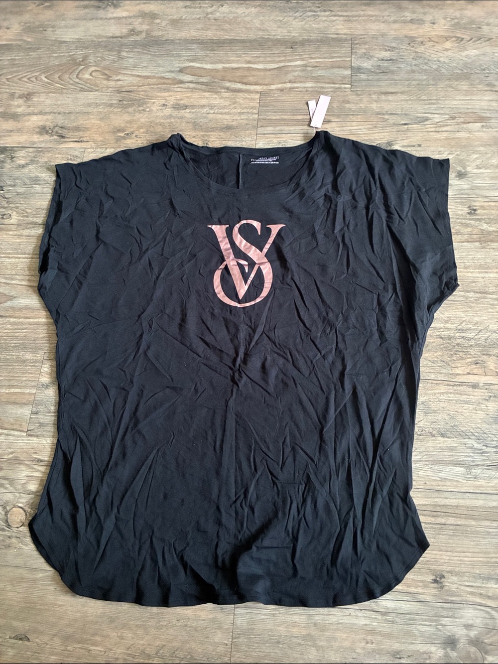 Victoria's Secret Black Short Sleeve Tee with Rose Gold VS Logo